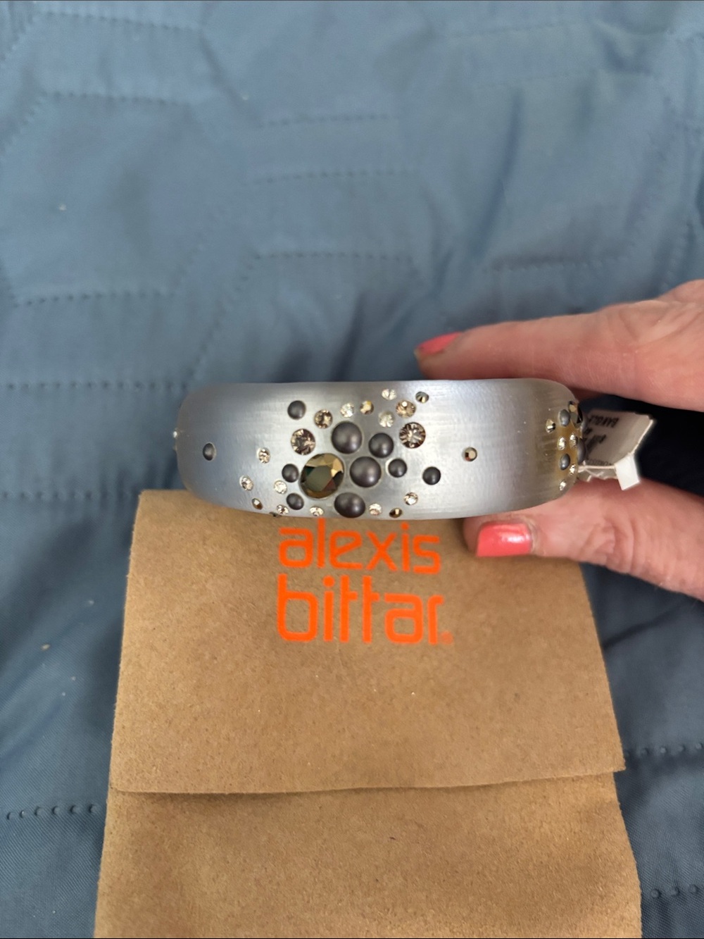 NEW with Tags Alexis Bittar Grey Lucite and Crystal Hinged Bangle. - Picture 11 of 16